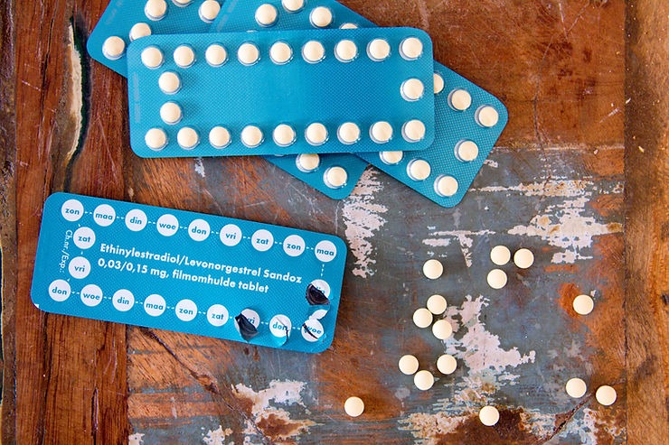 Birth control pills in blue package